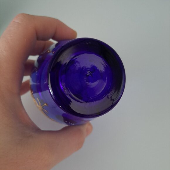 Vintage Murano Hand-Painted Cobalt Blue Glass Vase With Gold Accents & Floral De - Picture 12 of 12